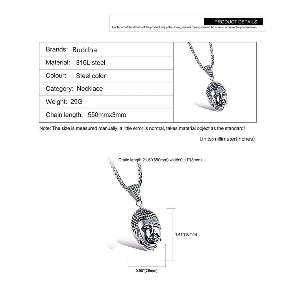 Religious Buddha Silver Stainless Steel Pendant Chain Bulk