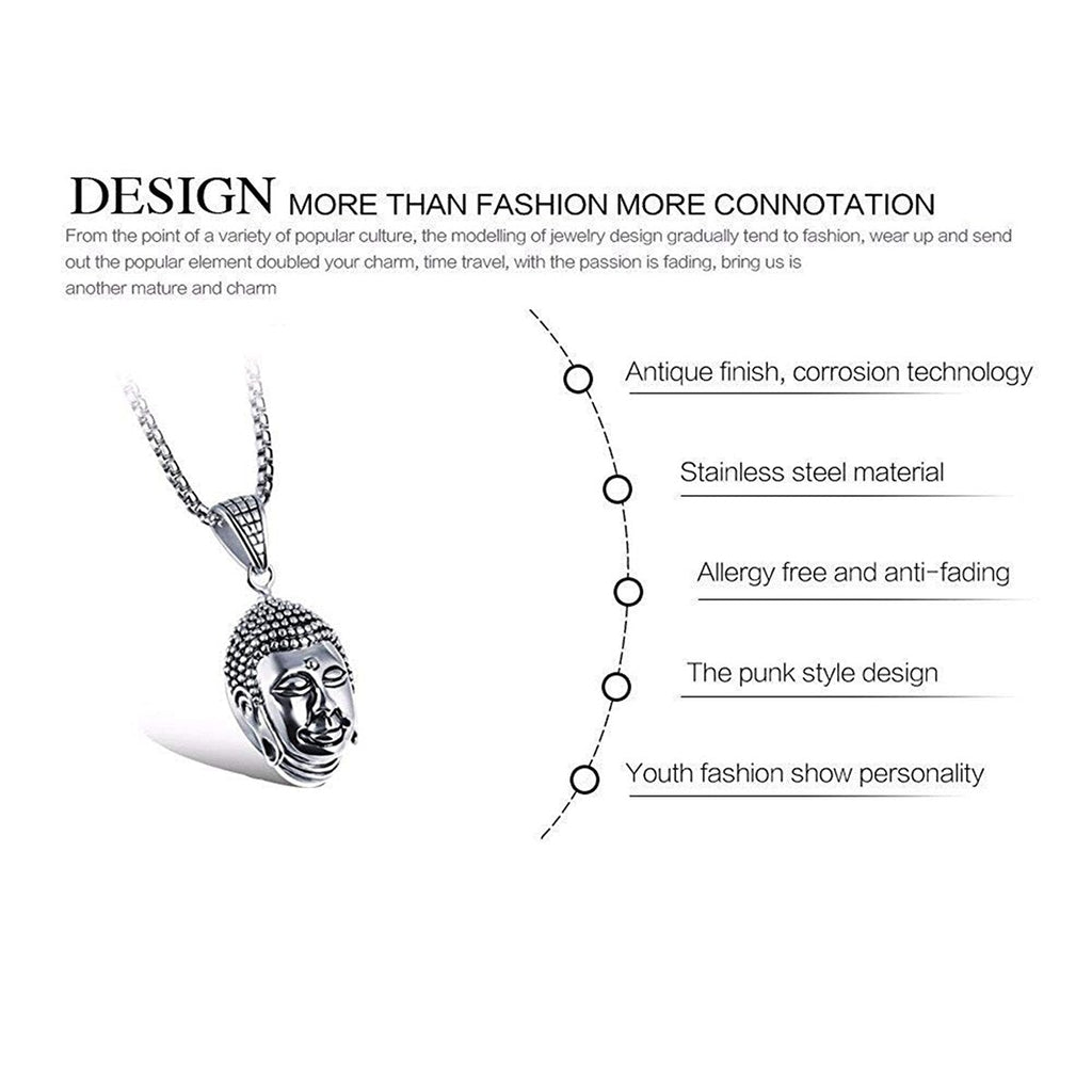 Religious Buddha Silver Stainless Steel Pendant Chain Bulk
