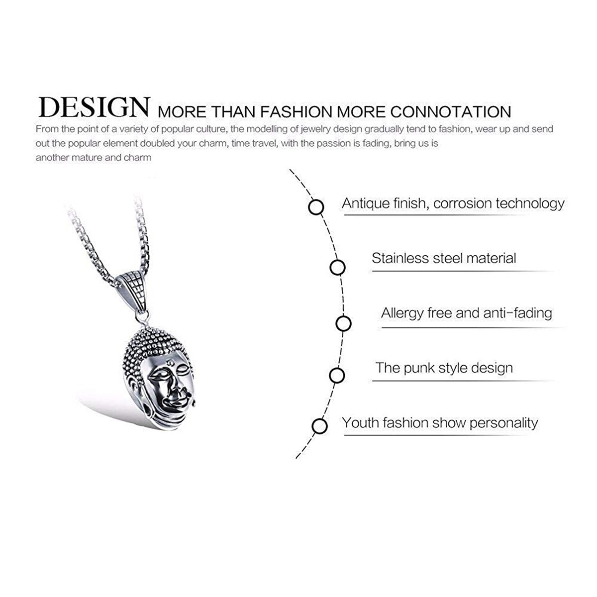 Religious Buddha Silver Stainless Steel Pendant Chain Bulk