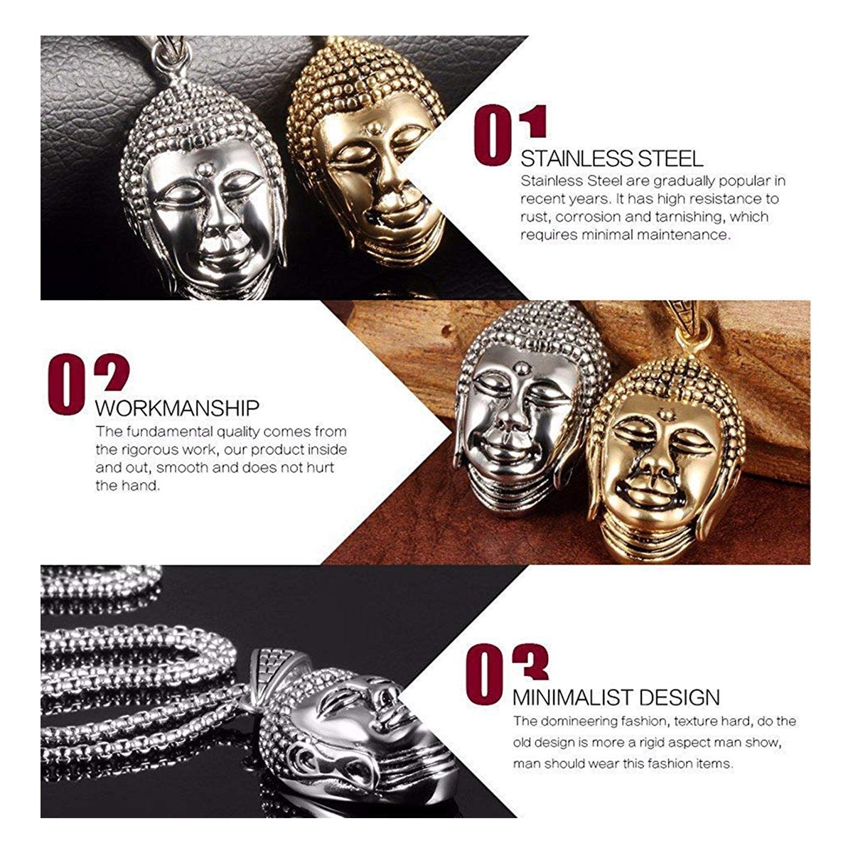 Religious Buddha Silver Stainless Steel Pendant Chain Bulk