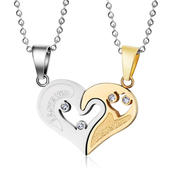 Valentine Heart Gold Silver Stainless Steel Couple Chain Pendant Combo Secondary image