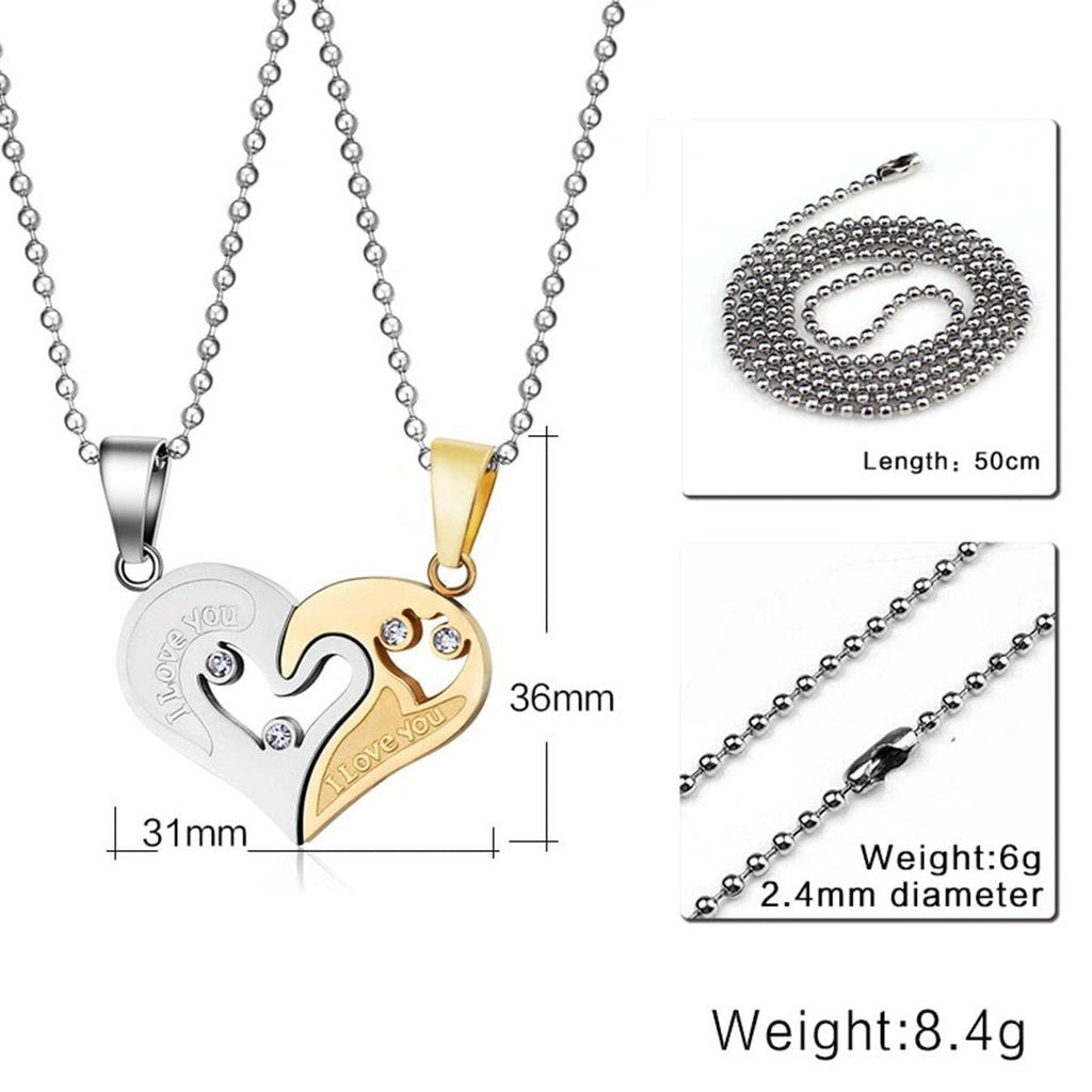 Valentine Heart Gold Silver Stainless Steel Couple Chain Pendant Combo