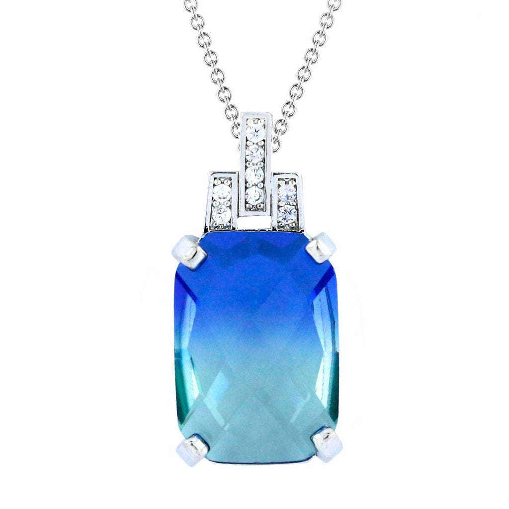 Cool Sea Blue Shades Austrian Crystal Slider Pendant Necklace Chain