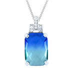 Cool Sea Blue Shades Austrian Crystal Slider Pendant Necklace Chain