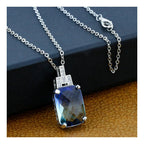 Cool Sea Blue Shades Austrian Crystal Slider Pendant Necklace Chain