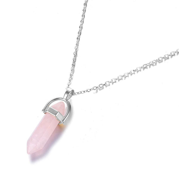 Bullet Pencil Natural Rose Pink Quartz Crystal Pendant Chain Bulk Main image