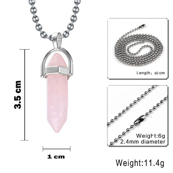Bullet Pencil Natural Rose Pink Quartz Crystal Pendant Chain Bulk Secondary image