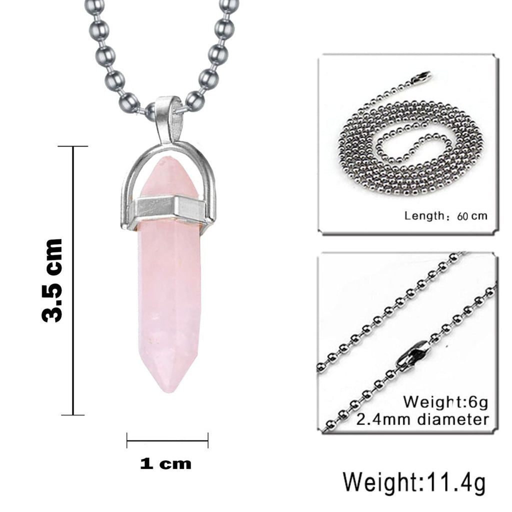 Bullet Pencil Natural Rose Pink Quartz Crystal Pendant Chain Bulk