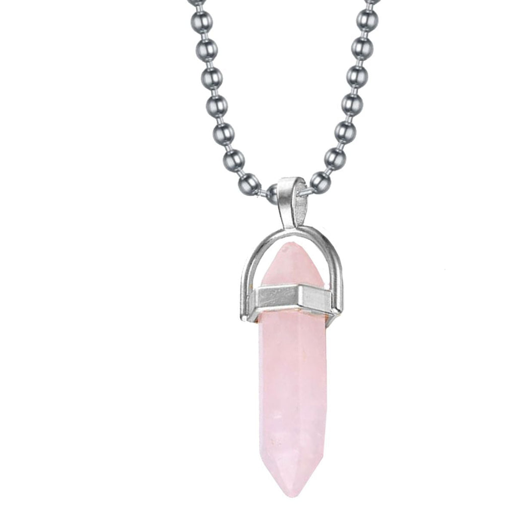 Bullet Pencil Natural Rose Pink Quartz Crystal Pendant Chain Bulk
