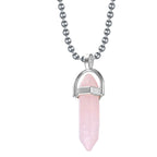 Bullet Pencil Natural Rose Pink Quartz Crystal Pendant Chain Bulk