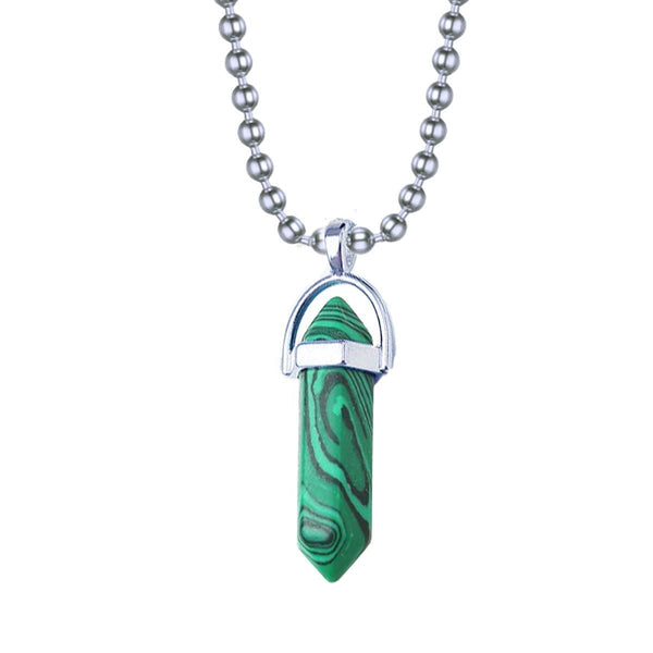 Bullet Pencil Natural Green Stripes Malachite Crystal Pendant Chain Main image