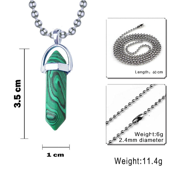 Bullet Pencil Natural Green Stripes Malachite Crystal Pendant Chain Secondary image