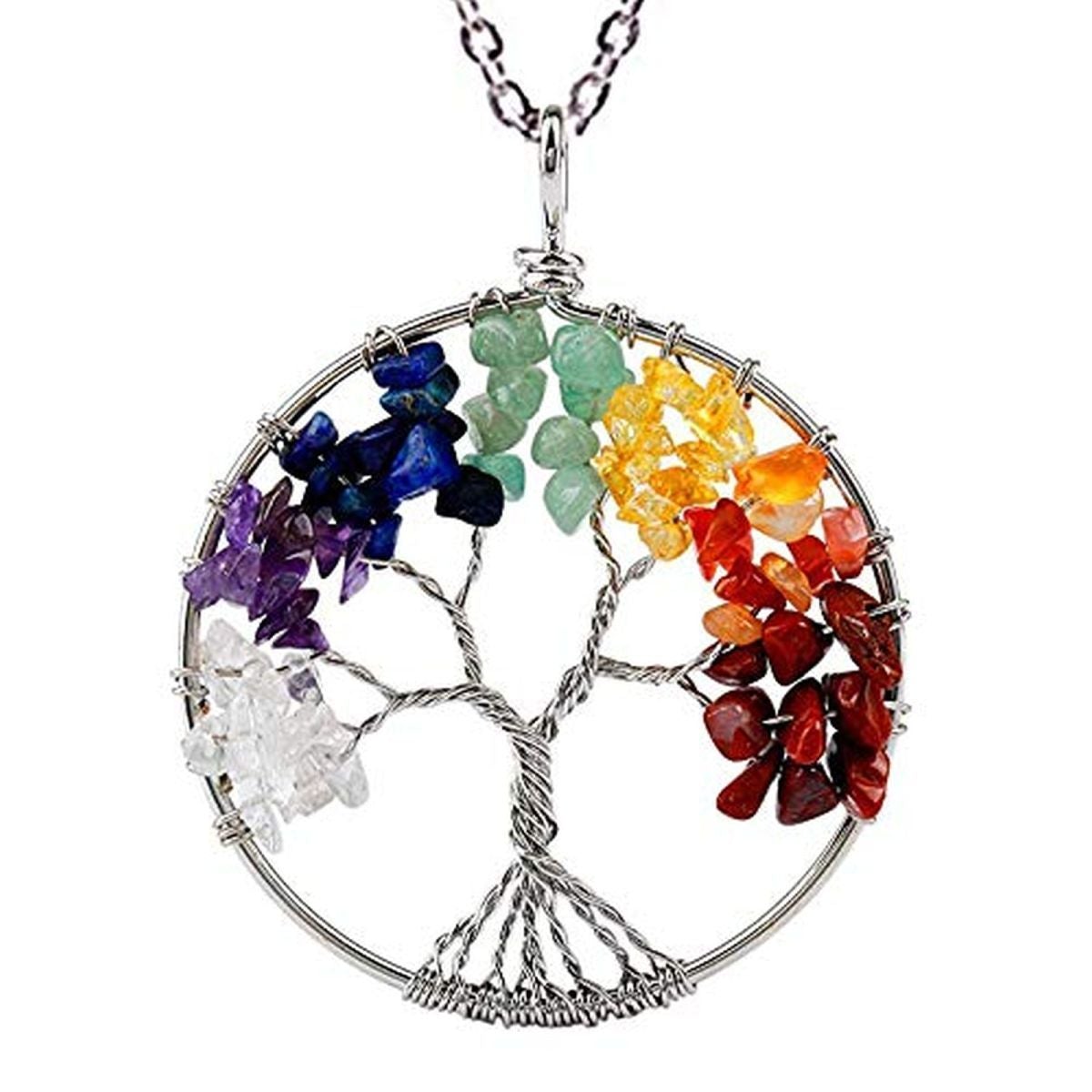 Tree Of Life Natural 7 Chakra Reiki Heaing Crystal Pendant Chain Bulk Main image