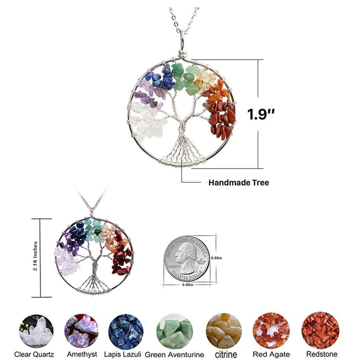Tree Of Life Natural 7 Chakra Reiki Heaing Crystal Pendant Chain Bulk Secondary image