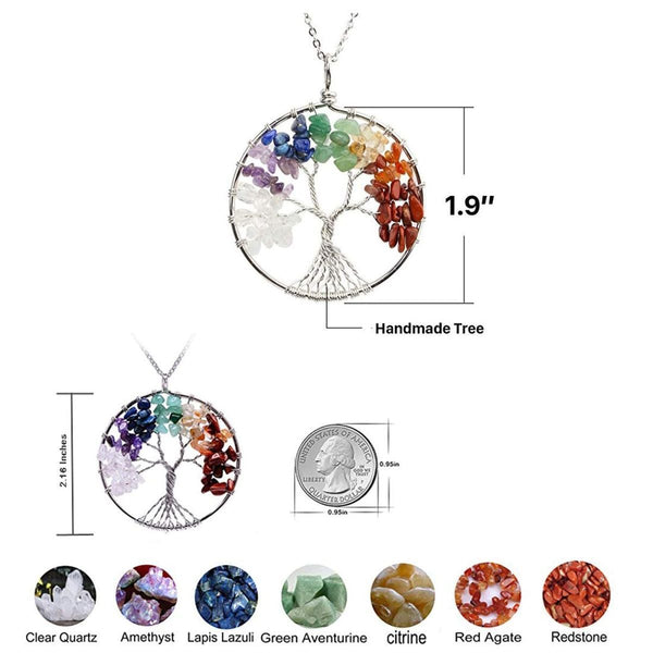 Tree Of Life Natural 7 Chakra Reiki Heaing Crystal Pendant Chain Bulk Secondary image