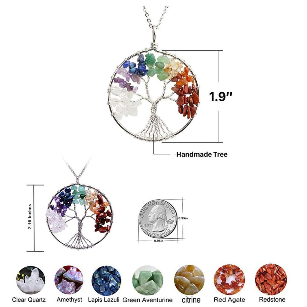 Tree Of Life Natural 7 Chakra Reiki Heaing Crystal Pendant Chain Bulk