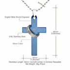 Bible Cross Jesus Christian Prayer Blue Stainless Steel Pendant Chain