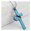 Bible Cross Jesus Christian Prayer Blue Stainless Steel Pendant Chain