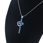 Bible Cross Jesus Christian Prayer Blue Stainless Steel Pendant Chain