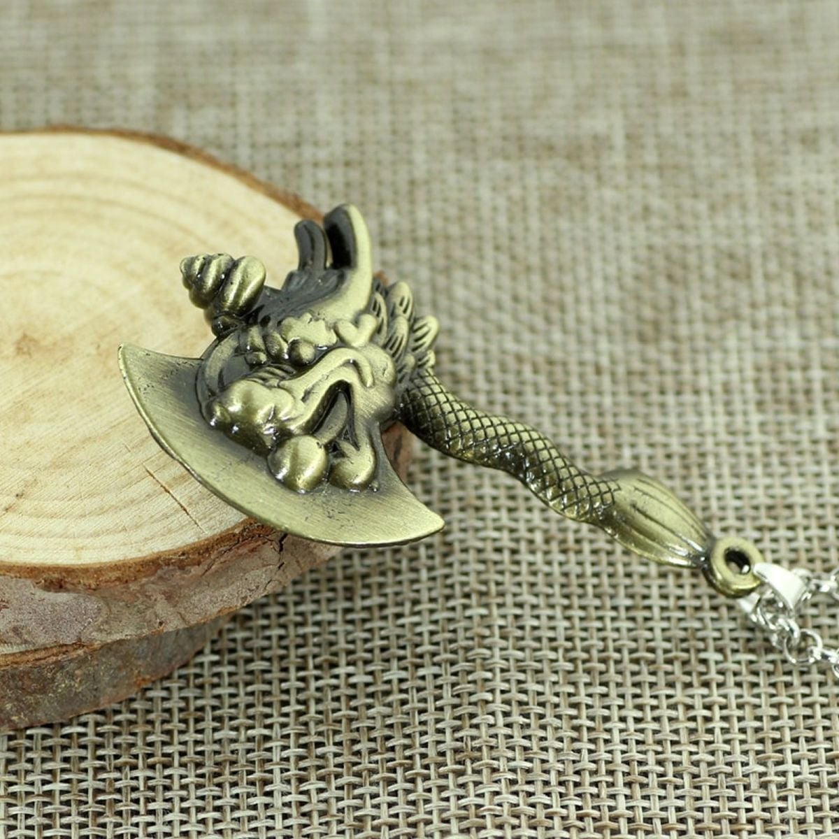 Zodiac Dragon Axe Brass Statement Pendant Necklace Chain For Men Bulk