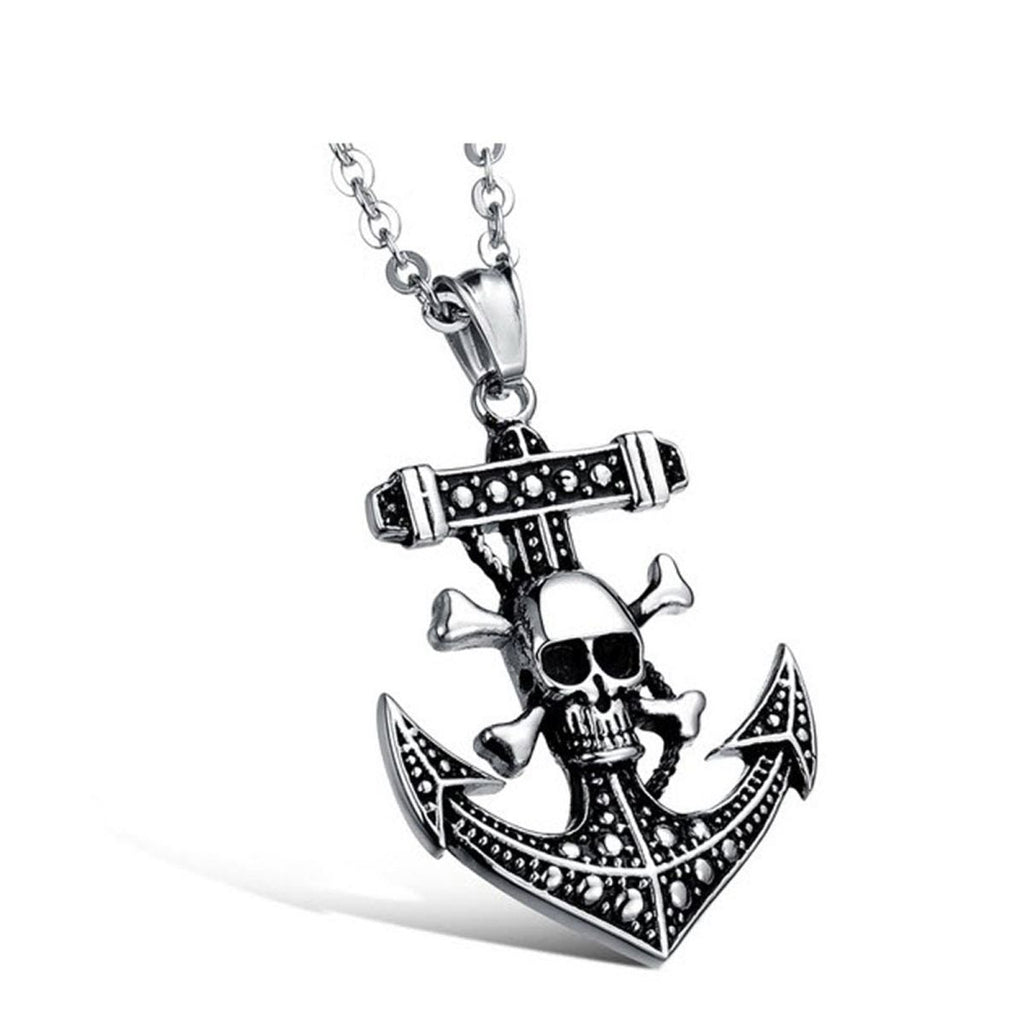 Vintage Marine Anchor Skull Pirate Stainless Steel Pendant Chain Bulk