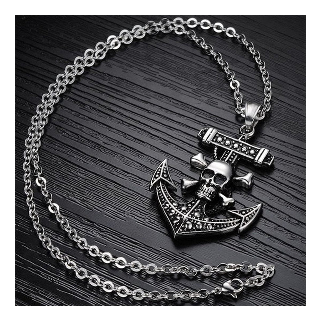 Vintage Marine Anchor Skull Pirate Stainless Steel Pendant Chain Bulk