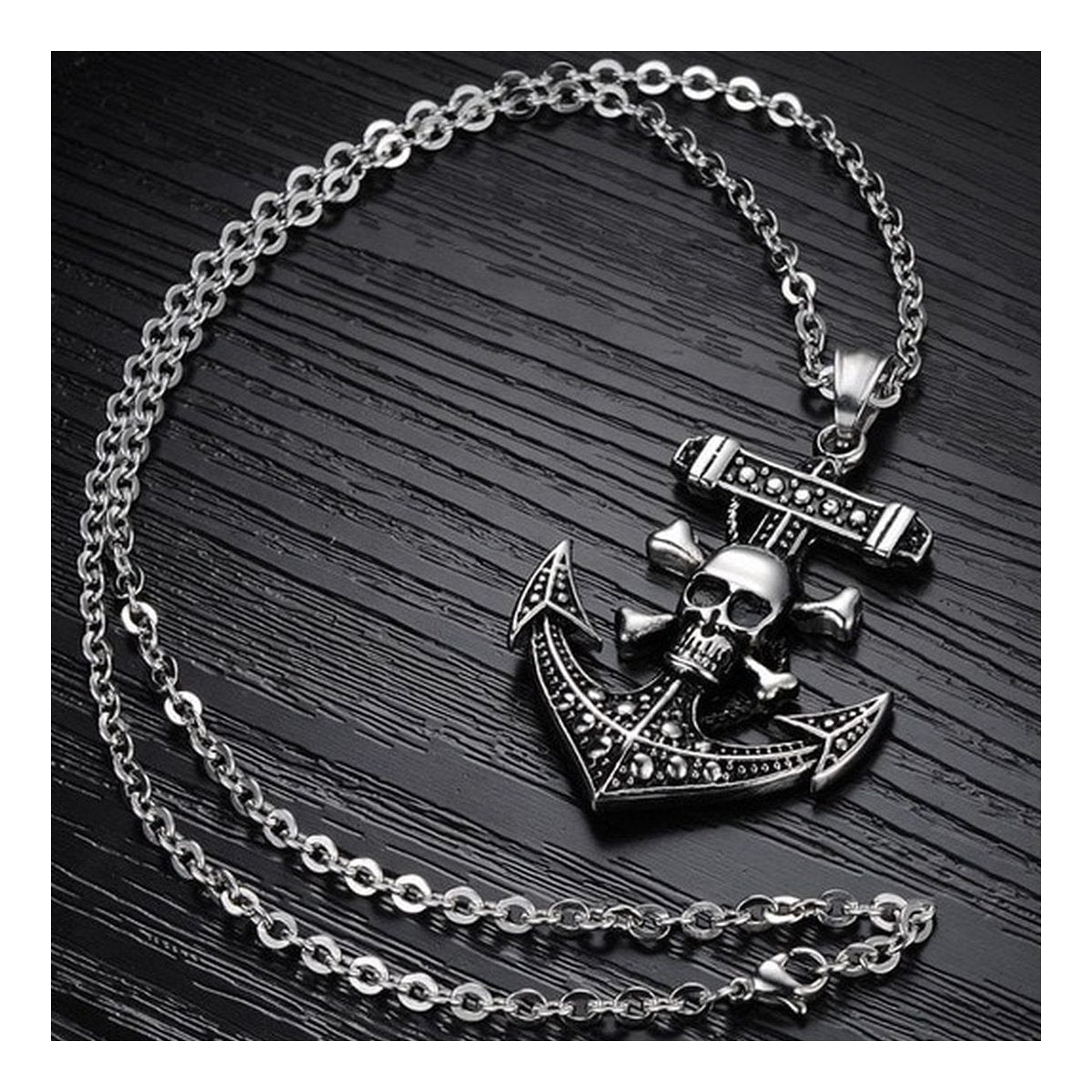 Vintage Marine Anchor Skull Pirate Stainless Steel Pendant Chain Bulk