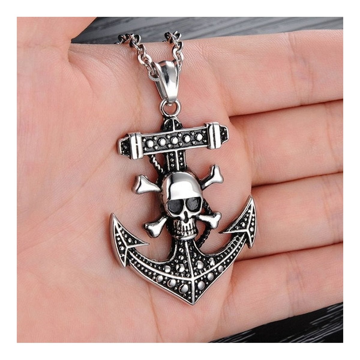 Vintage Marine Anchor Skull Pirate Stainless Steel Pendant Chain Bulk