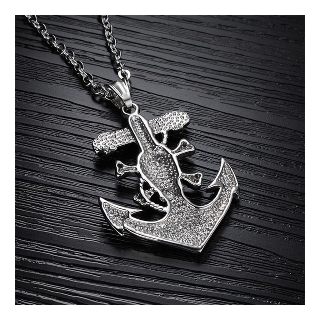 Vintage Marine Anchor Skull Pirate Stainless Steel Pendant Chain Bulk