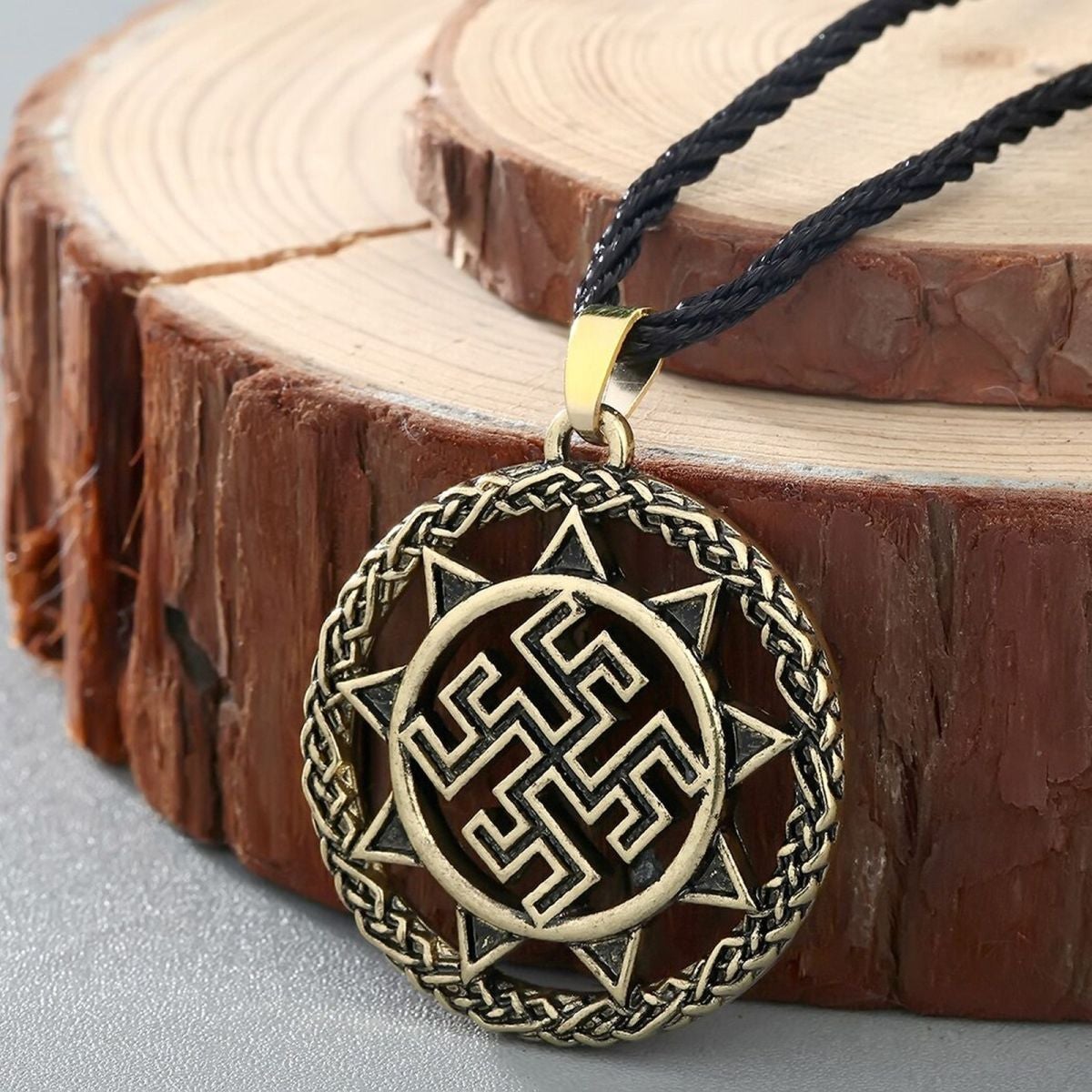 Vintage Swastik Talisman Bronze Pendant Necklace Chain Bulk Main image