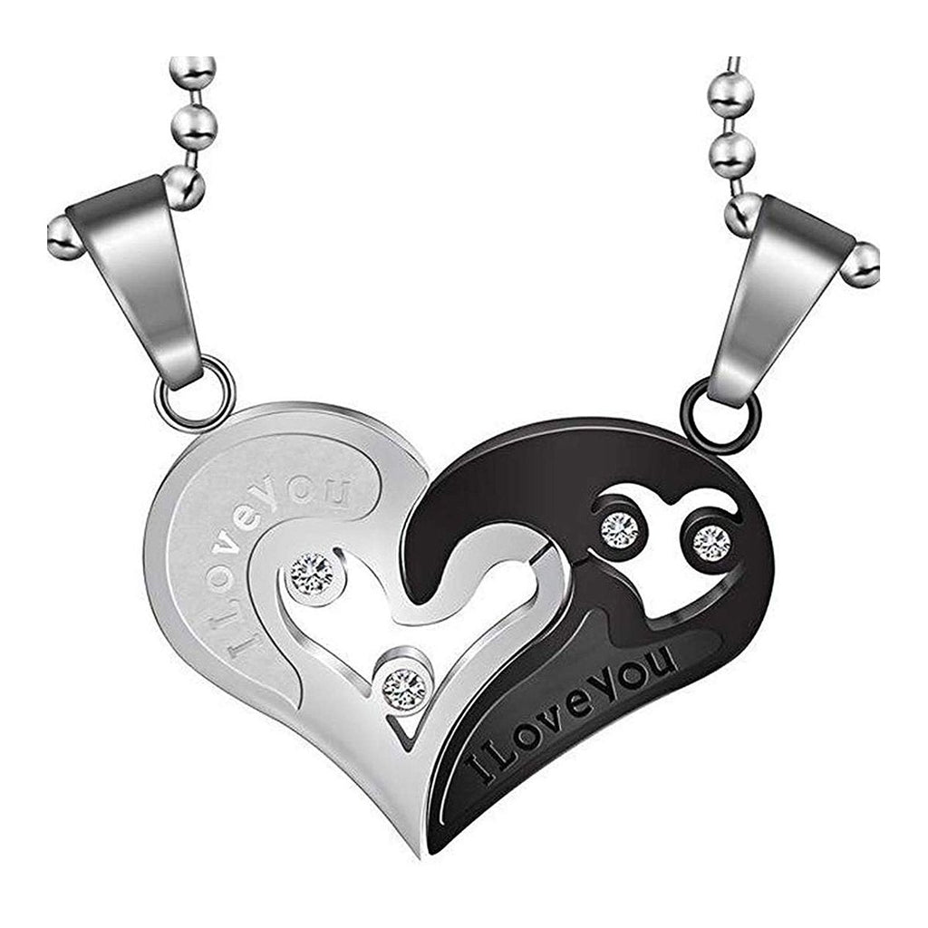 Couple Heart I Love You Stainless Steel Necklace Chain Pendant Combo