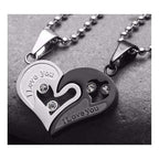 Couple Heart I Love You Stainless Steel Necklace Chain Pendant Combo