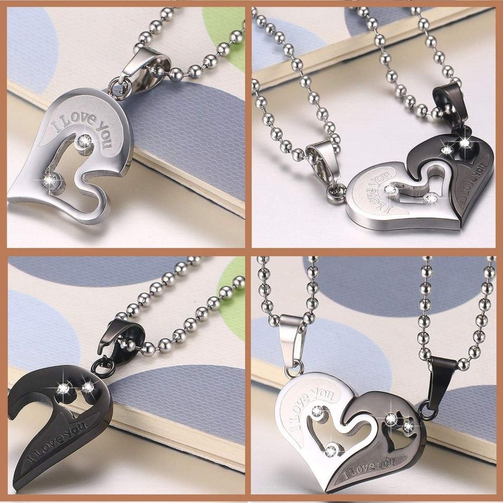 Couple Heart I Love You Stainless Steel Necklace Chain Pendant Combo
