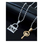 Couple Lovers I Love You Lock Key Stainless Steel Chain Pendant Combo