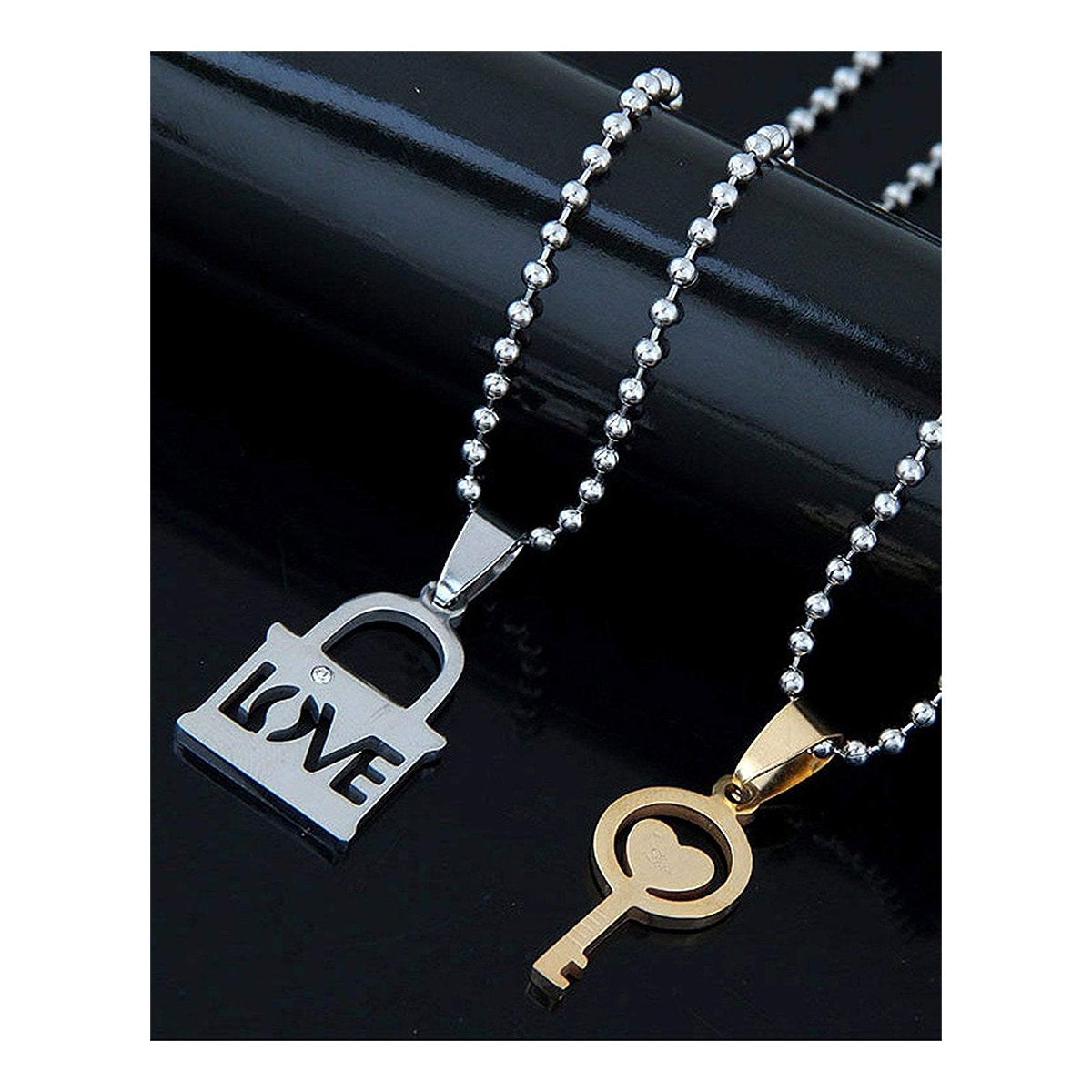 Couple Lovers I Love You Lock Key Stainless Steel Chain Pendant Combo
