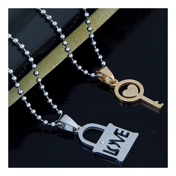 Couple Lovers I Love You Lock Key Stainless Steel Chain Pendant Combo Main image