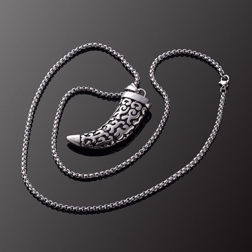 Wolf Tooth Replica Silver Stainless Steel Pendant Chain For Men Bulk
