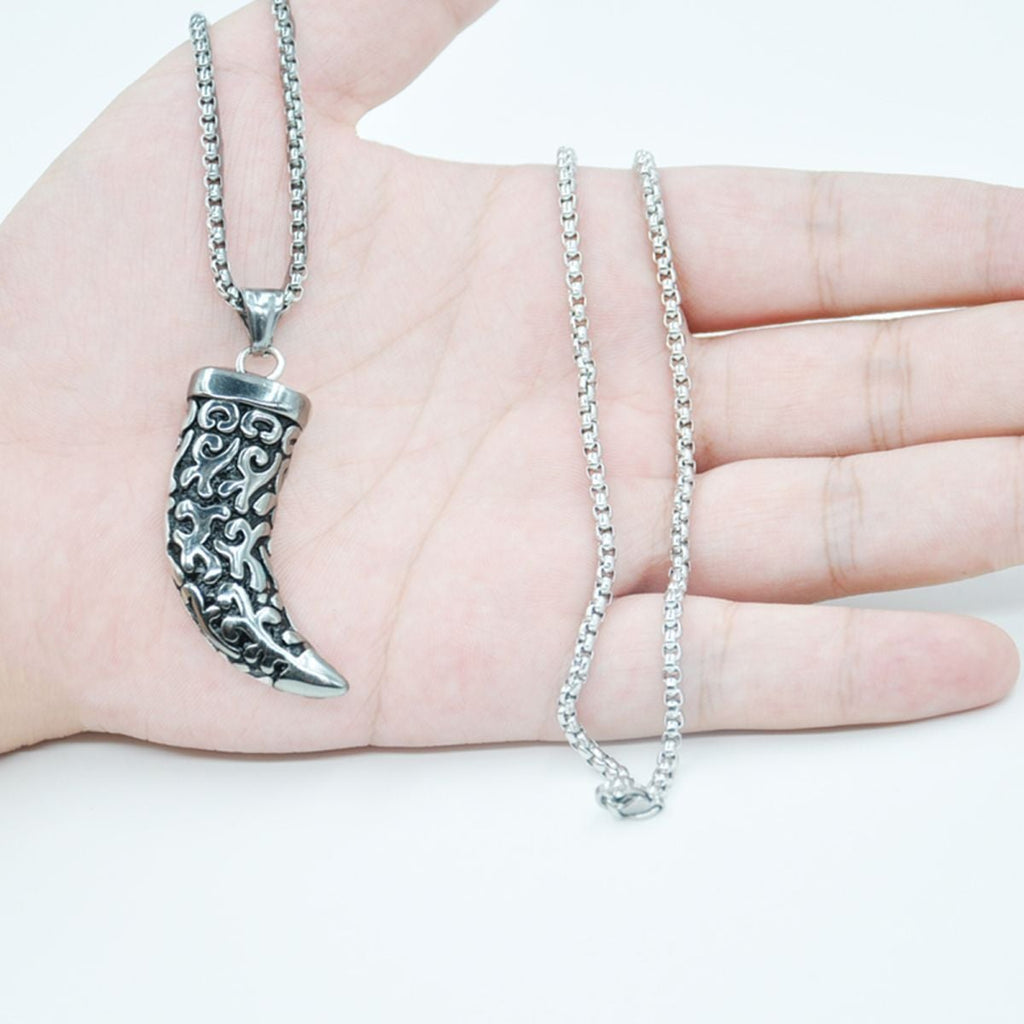 Wolf Tooth Replica Silver Stainless Steel Pendant Chain For Men Bulk