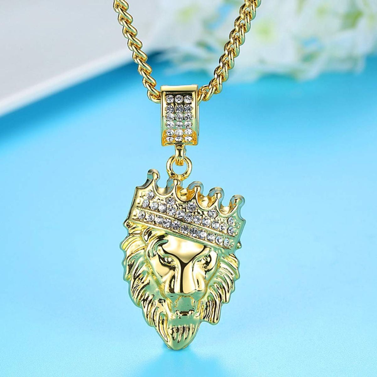 Lion King Crown Kings Landing Gold Rhinestone Crystal Pendant Chain Main image