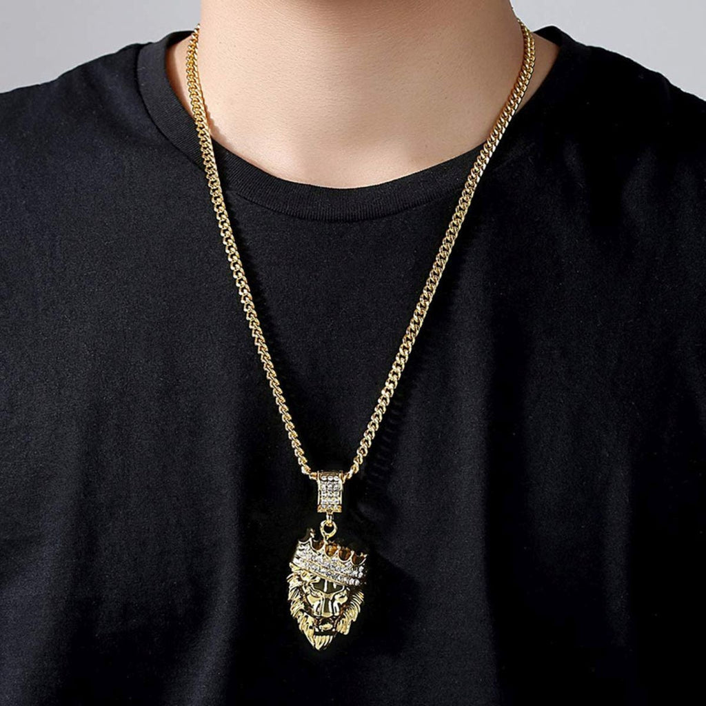 Lion King Crown Kings Landing Gold Rhinestone Crystal Pendant Chain