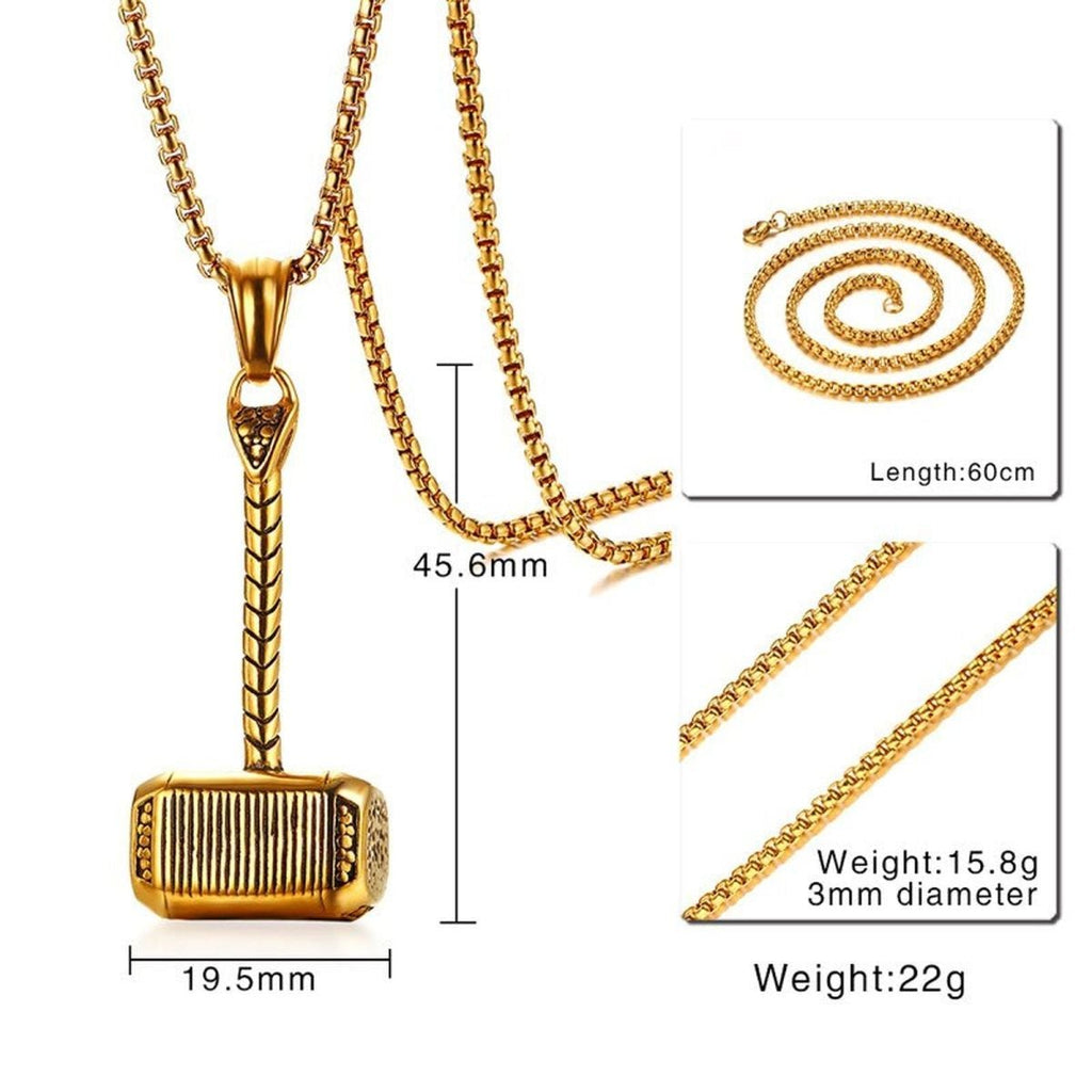 Thor Hammer Gold Plated Stainless Steel Pendant Chain Bulk