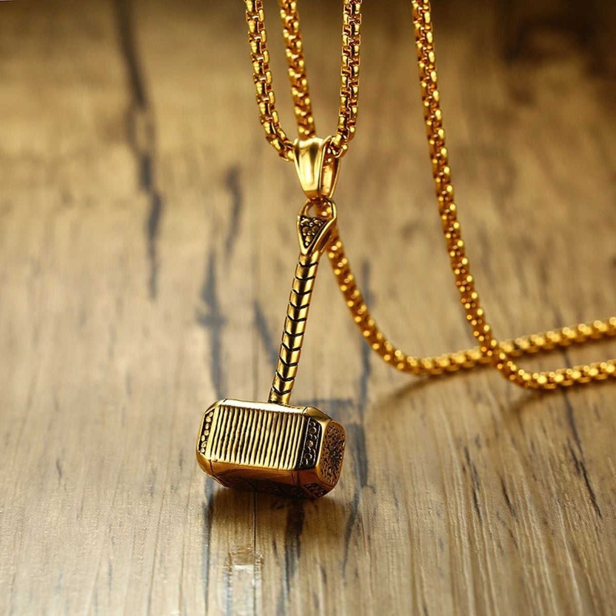 Thor Hammer Gold Plated Stainless Steel Pendant Chain Bulk Main image