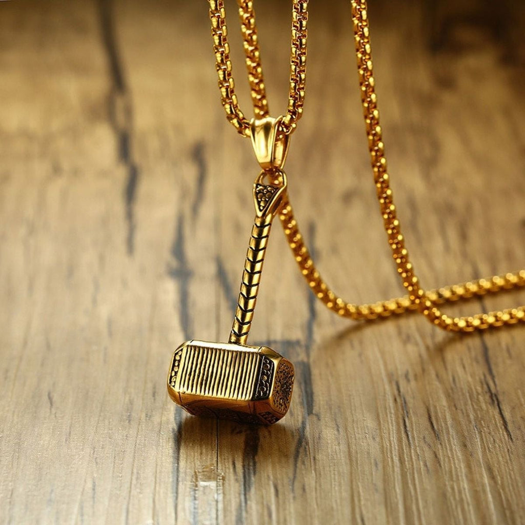 Thor Hammer Gold Plated Stainless Steel Pendant Chain Bulk