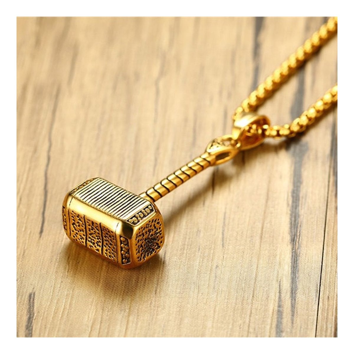 Thor Hammer Gold Plated Stainless Steel Pendant Chain Bulk