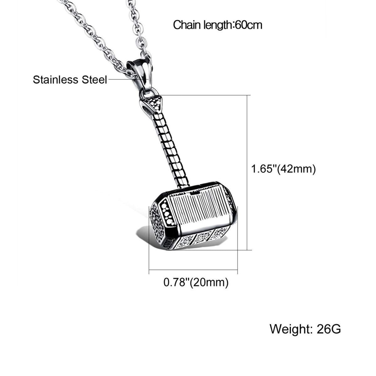 Hammer Silver Surgical Stainless Steel Pendant Necklace Chain Bulk