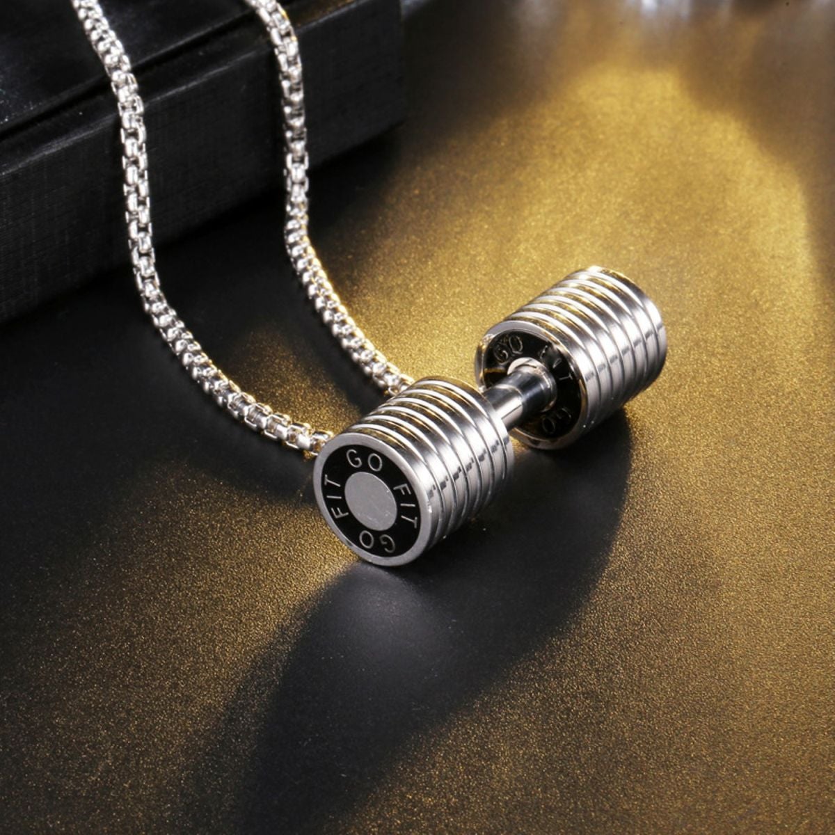 Barbell Dumbell Macho Large Heavy Silver Stainless Steel Pendant Chain For Men Main image