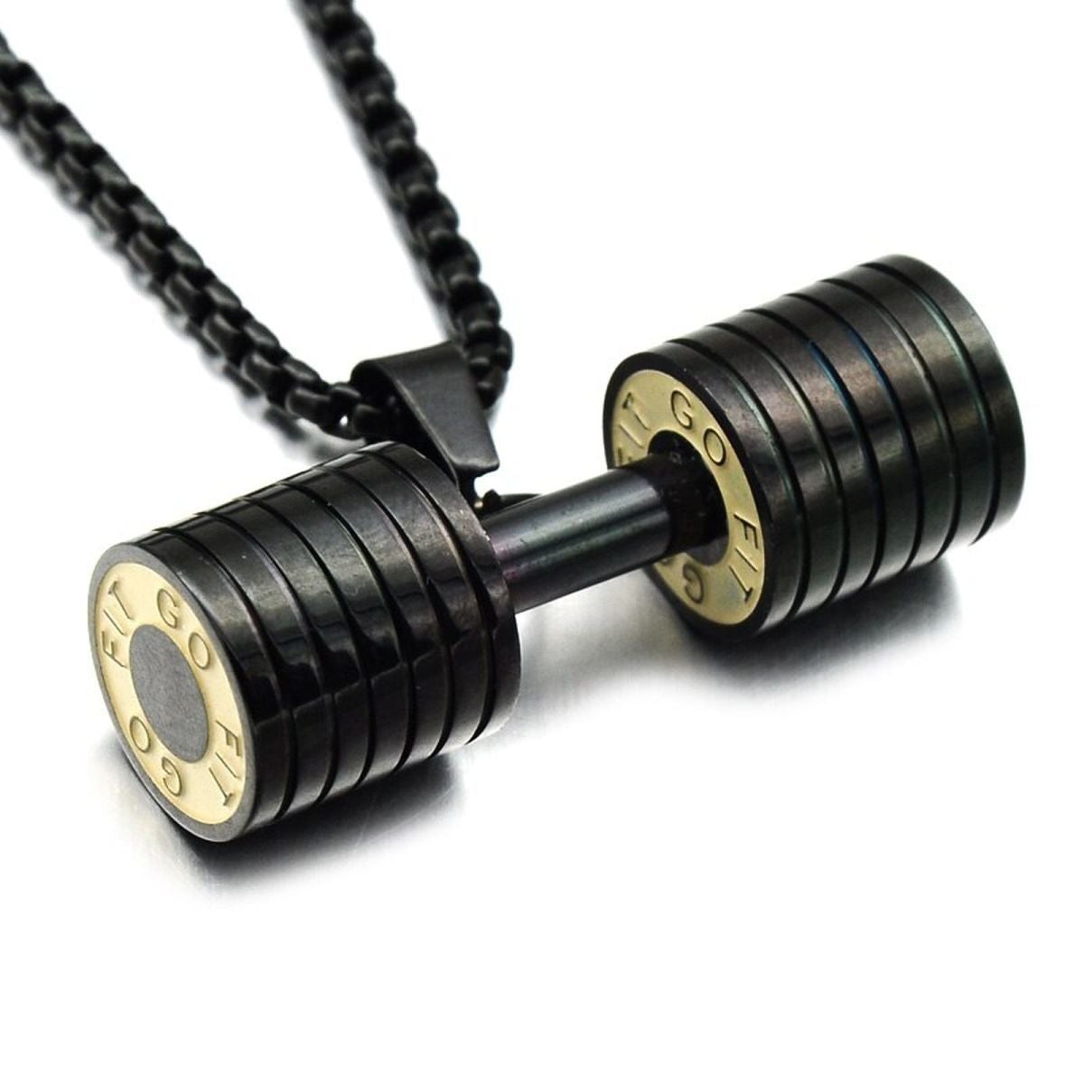 Barbell Dumbell Macho Large Heavy Black Stainless Steel Pendant Chain For Men Main image