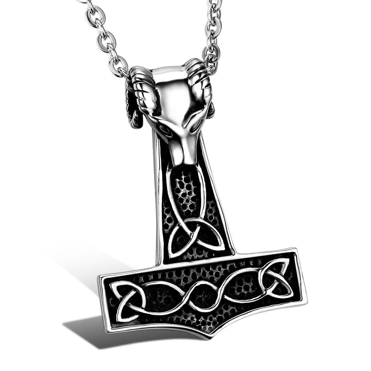Viking Celtic Knot Wolf Thor Hammer Stainless Steel Pendant Necklace Secondary image