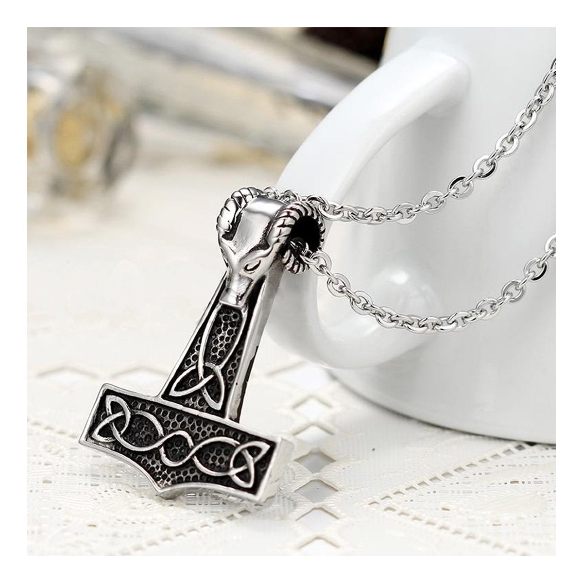 Viking Celtic Knot Wolf Thor Hammer Stainless Steel Pendant Necklace Main image