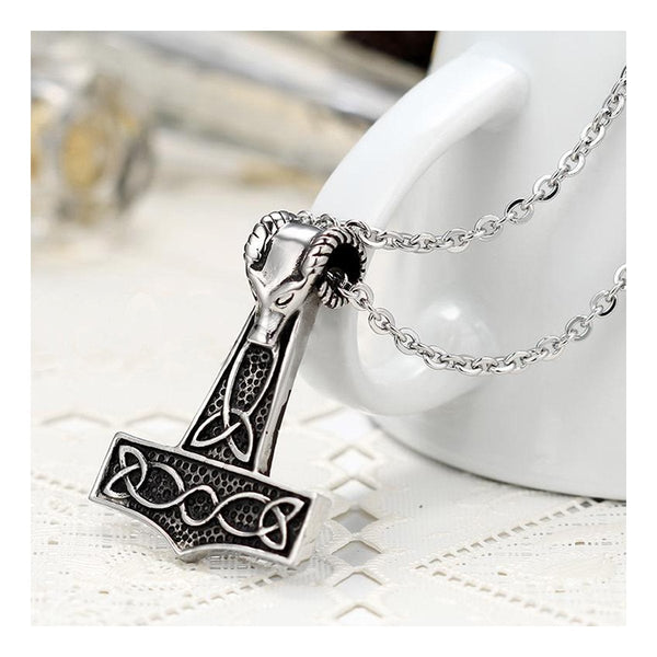 Viking Celtic Knot Wolf Thor Hammer Stainless Steel Pendant Necklace Main image